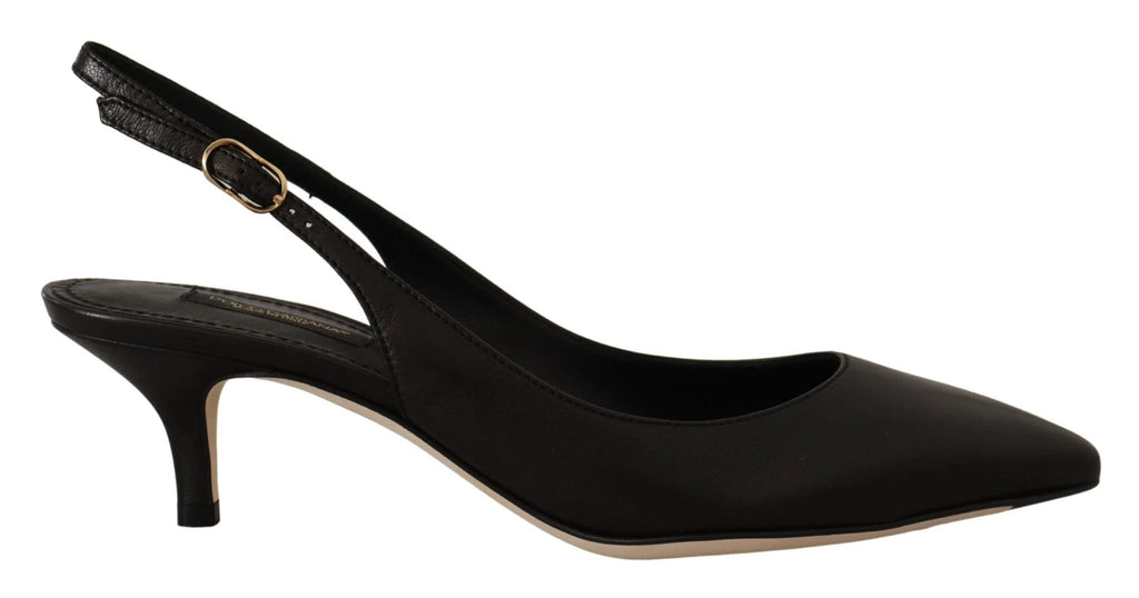 Dolce & Gabbana Black Leather Slingbacks Heels Pumps Shoes by Dolce & Gabbana