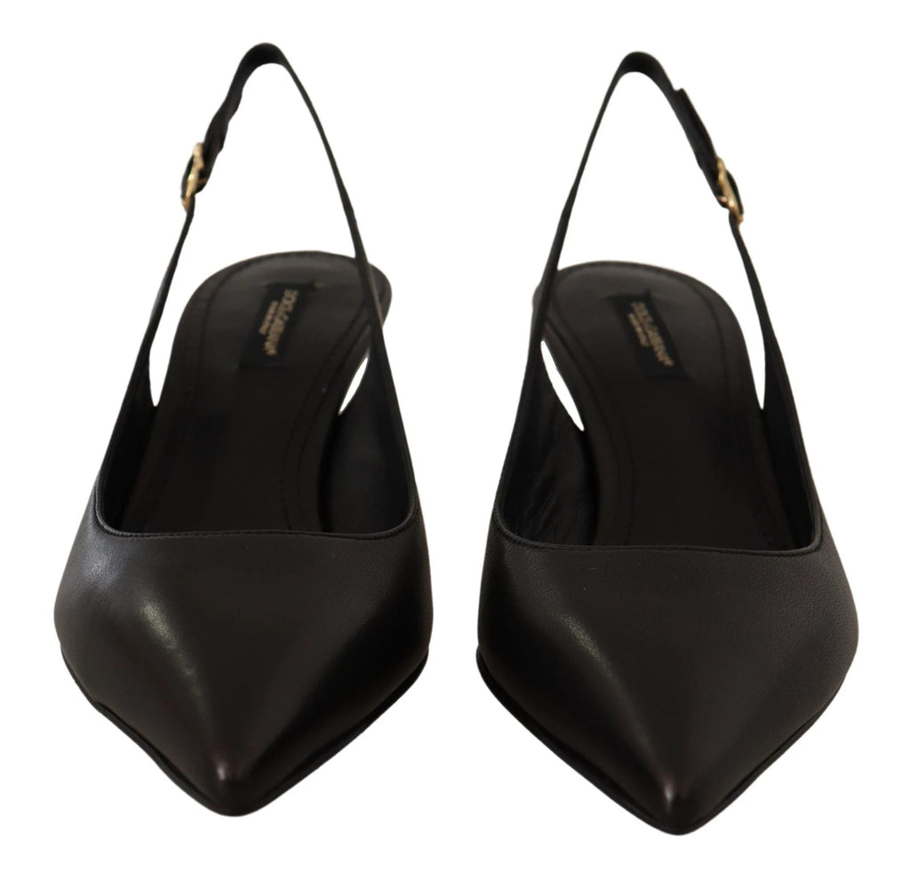 Dolce & Gabbana Black Leather Slingbacks Heels Pumps Shoes by Dolce & Gabbana
