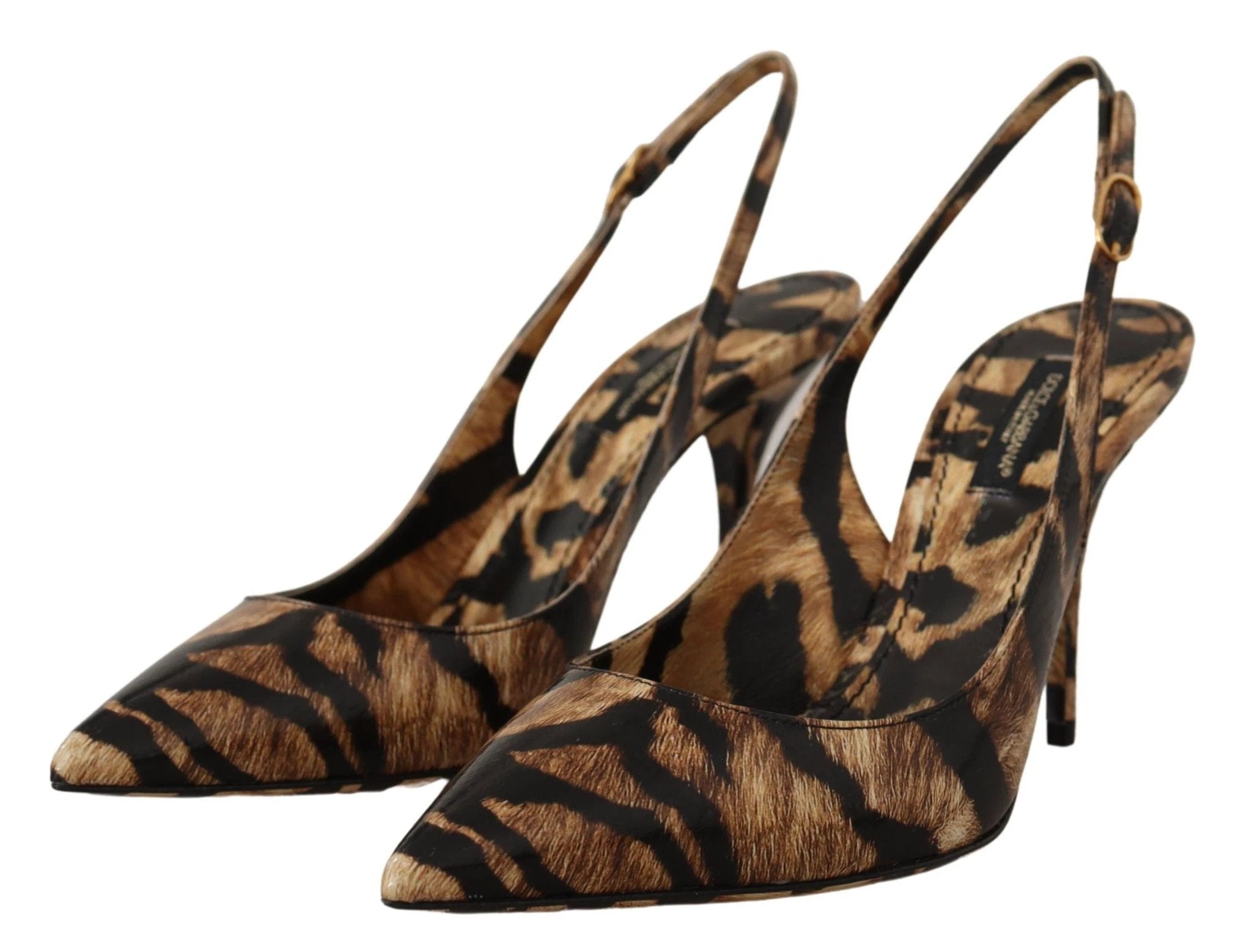 Dolce & Gabbana Brown Slingbacks Leather Tiger Shoes by Dolce & Gabbana