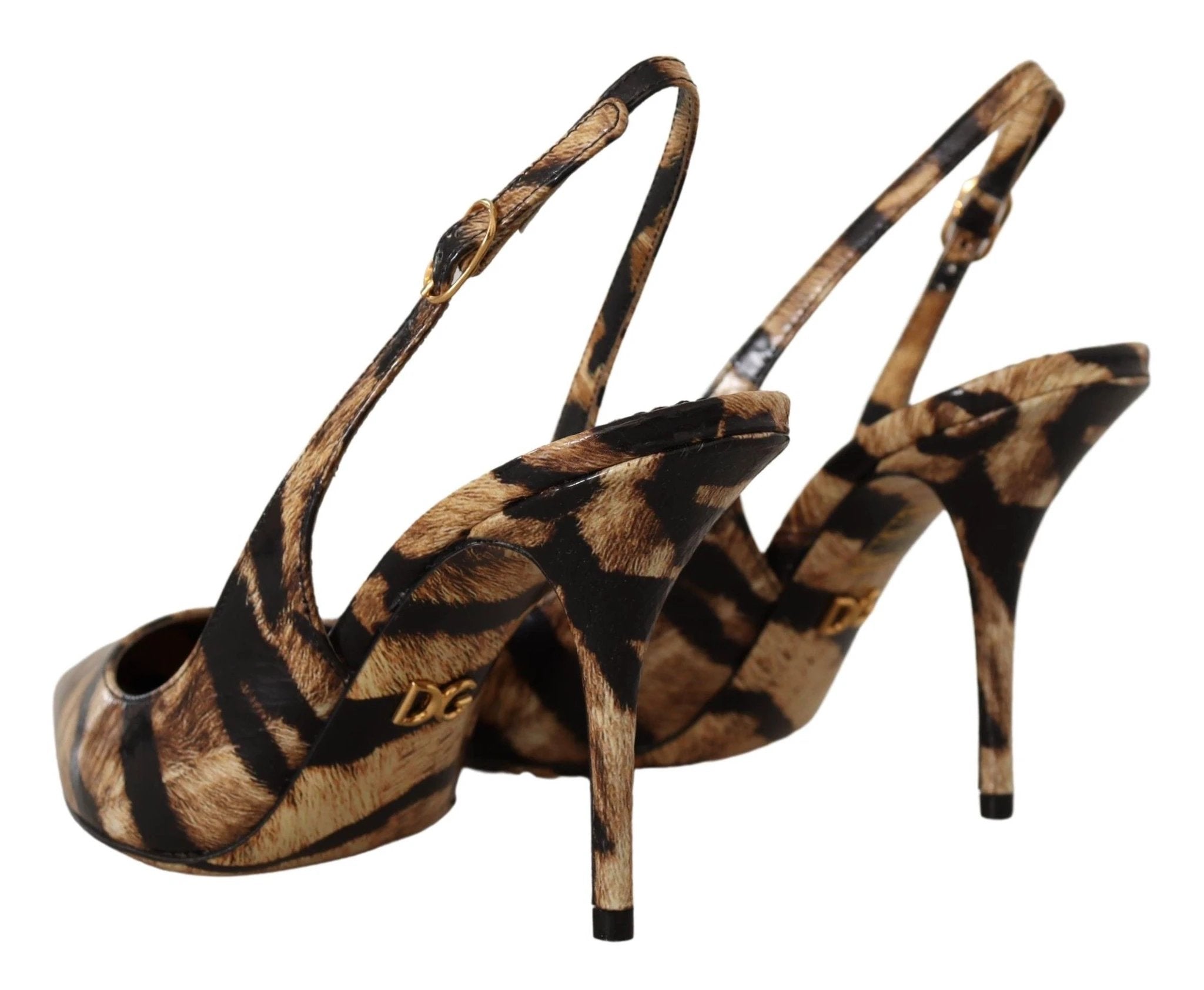 Dolce & Gabbana Brown Slingbacks Leather Tiger Shoes by Dolce & Gabbana