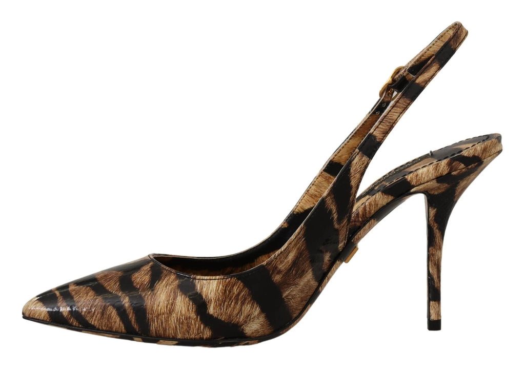 Dolce & Gabbana Brown Slingbacks Leather Tiger Shoes by Dolce & Gabbana