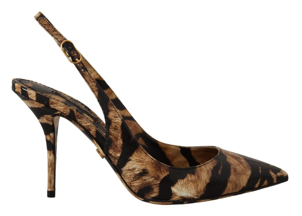 Dolce & Gabbana Brown Slingbacks Leather Tiger Shoes by Dolce & Gabbana