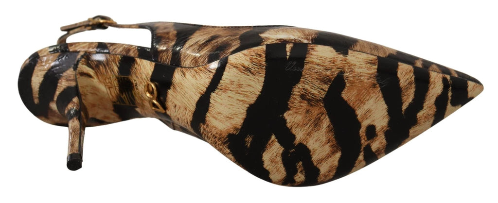 Dolce & Gabbana Brown Slingbacks Leather Tiger Shoes by Dolce & Gabbana