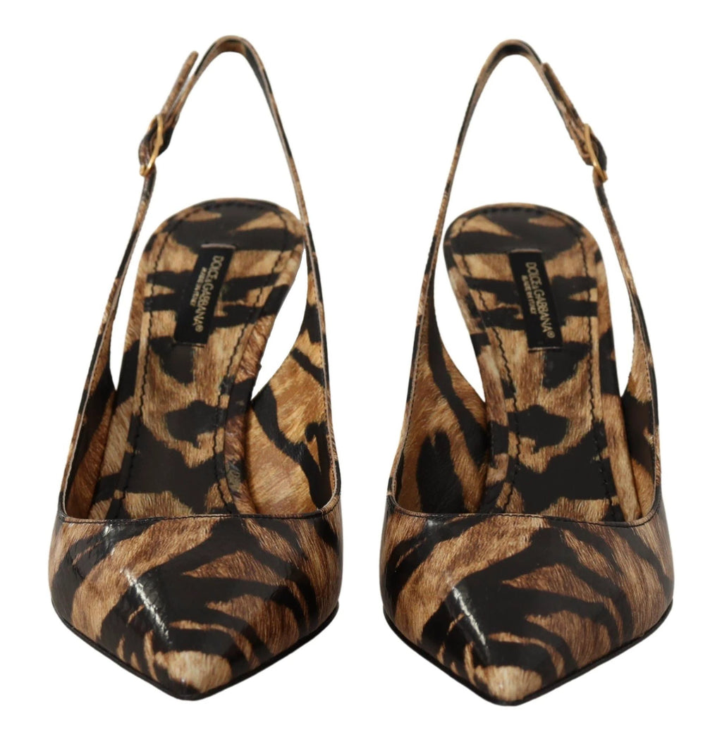 Dolce & Gabbana Brown Slingbacks Leather Tiger Shoes by Dolce & Gabbana