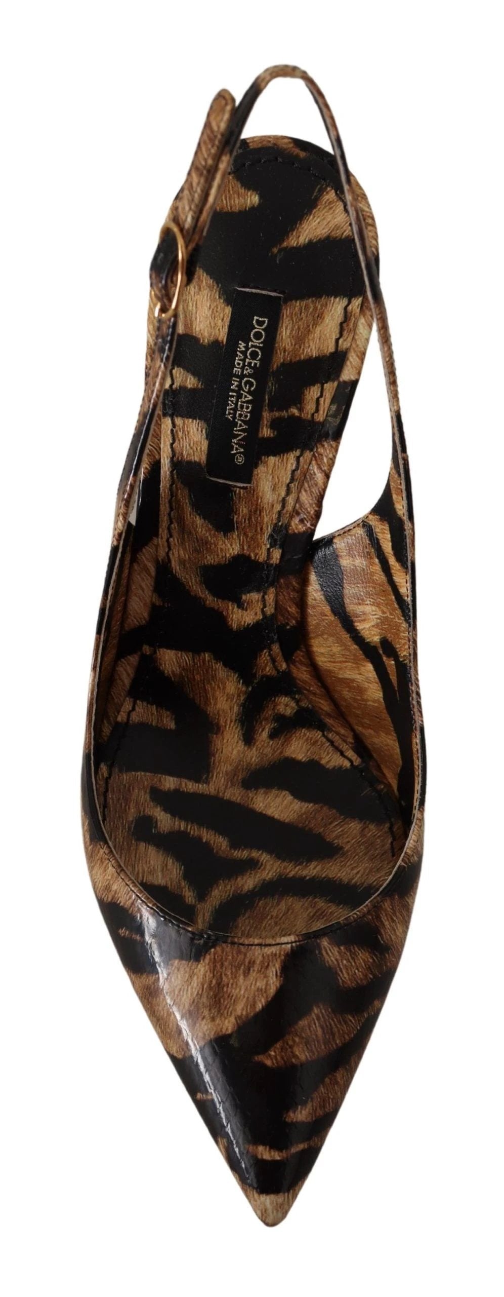 Dolce & Gabbana Brown Slingbacks Leather Tiger Shoes by Dolce & Gabbana