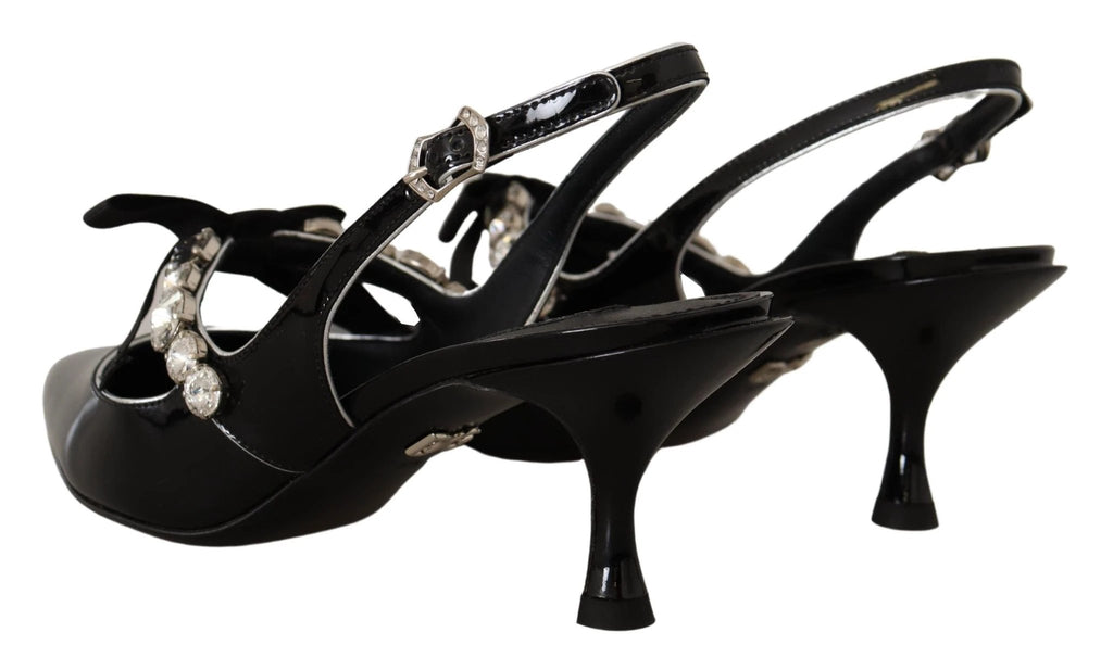 Dolce & Gabbana Black Patent Leather Crystal Slingbacks Shoes by Dolce & Gabbana