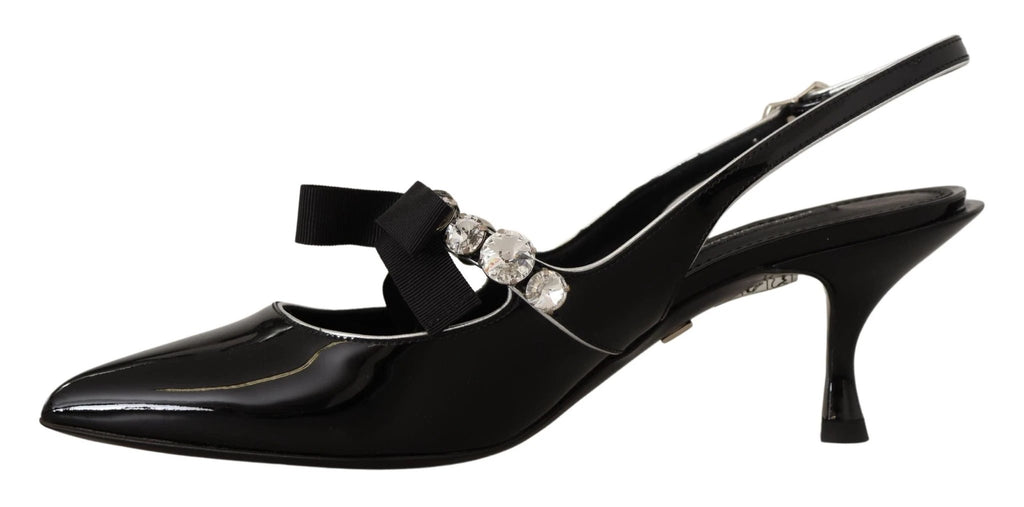 Dolce & Gabbana Black Patent Leather Crystal Slingbacks Shoes by Dolce & Gabbana