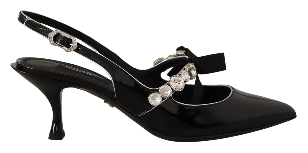 Dolce & Gabbana Black Patent Leather Crystal Slingbacks Shoes by Dolce & Gabbana
