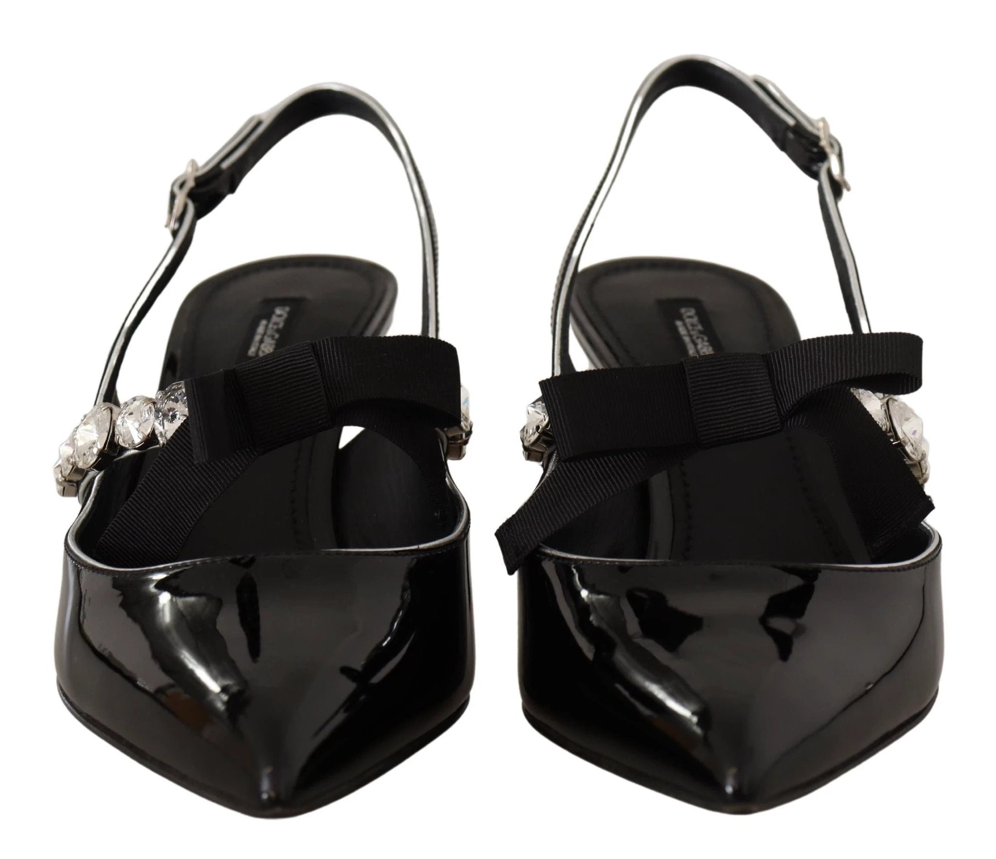 Dolce & Gabbana Black Patent Leather Crystal Slingbacks Shoes by Dolce & Gabbana