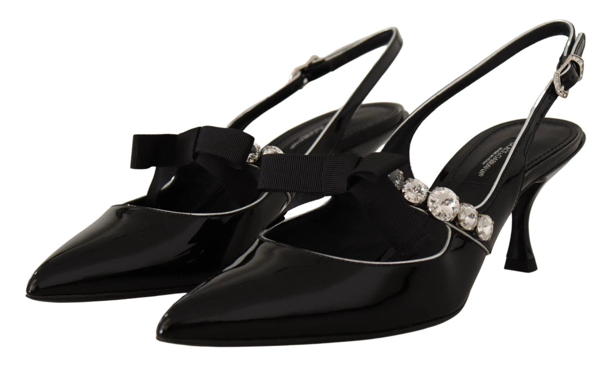 Dolce & Gabbana Black Patent Leather Crystal Slingbacks Shoes by Dolce & Gabbana