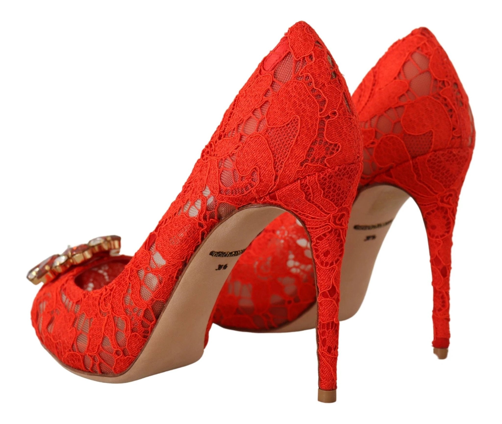 Dolce & Gabbana Red Taormina Lace Crystal Heels Pumps by Dolce & Gabbana