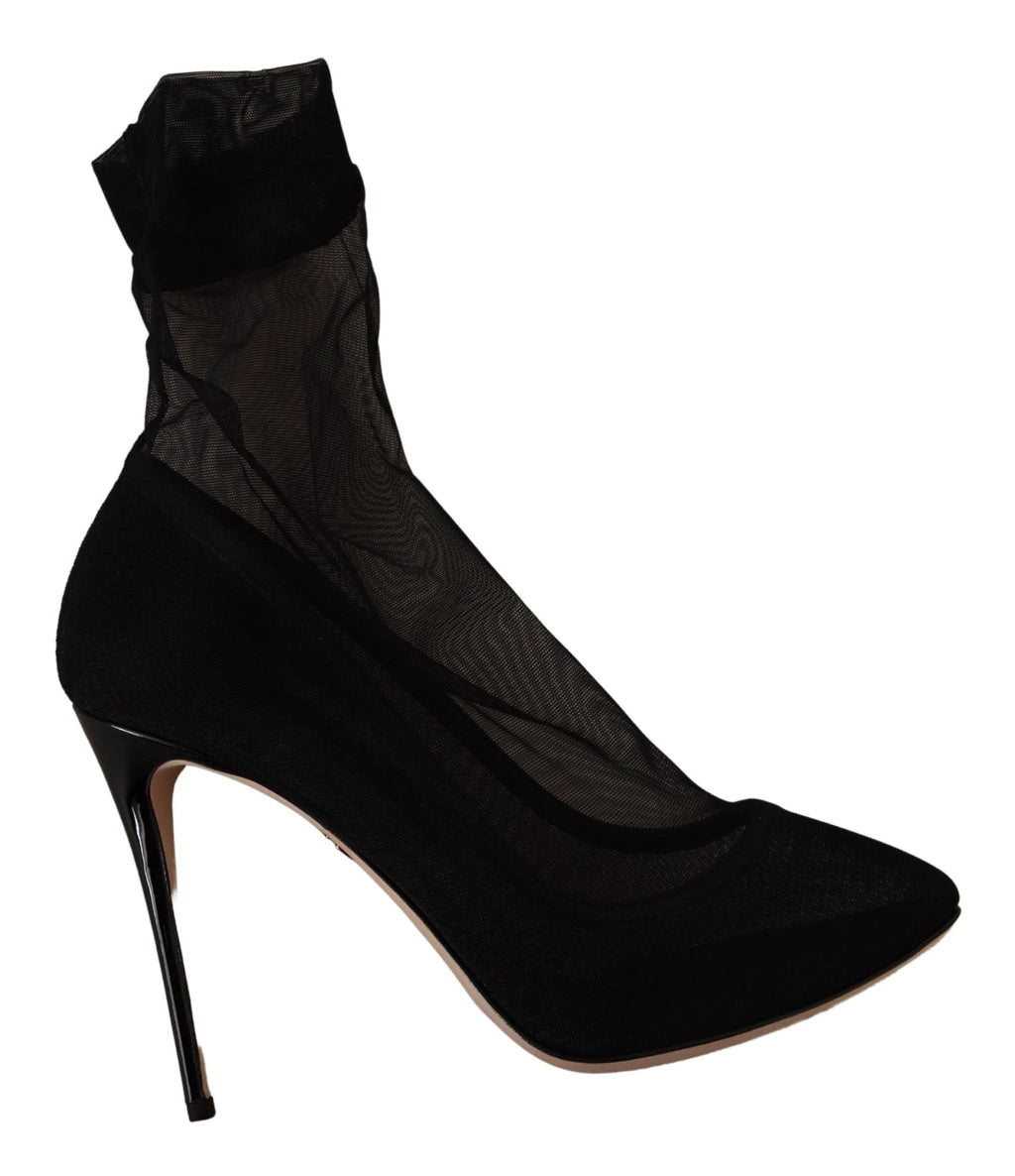 Dolce & Gabbana Black Stretch Tulle Stretch Boots Shoes by Dolce & Gabbana