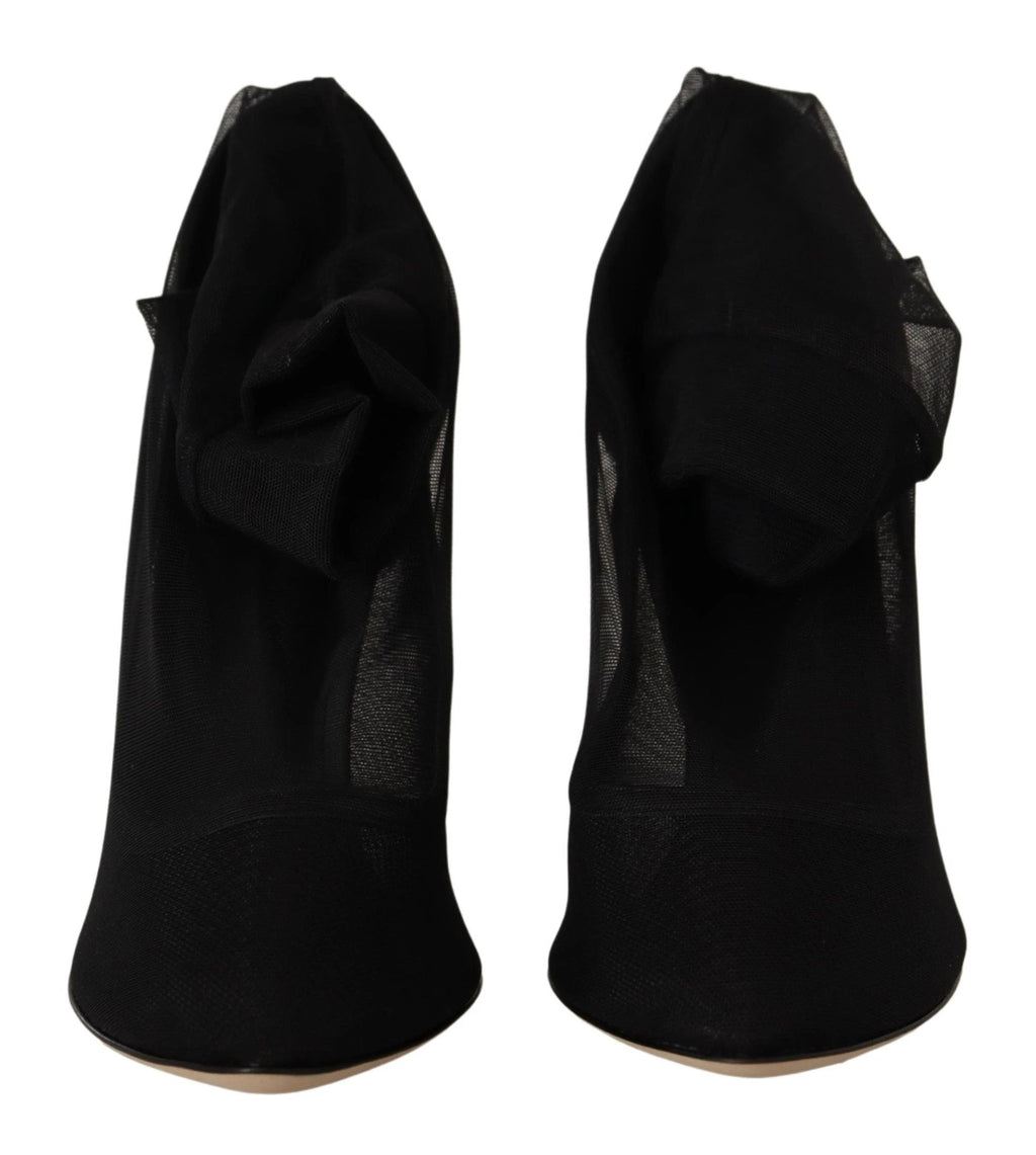 Dolce & Gabbana Black Stretch Tulle Stretch Boots Shoes by Dolce & Gabbana