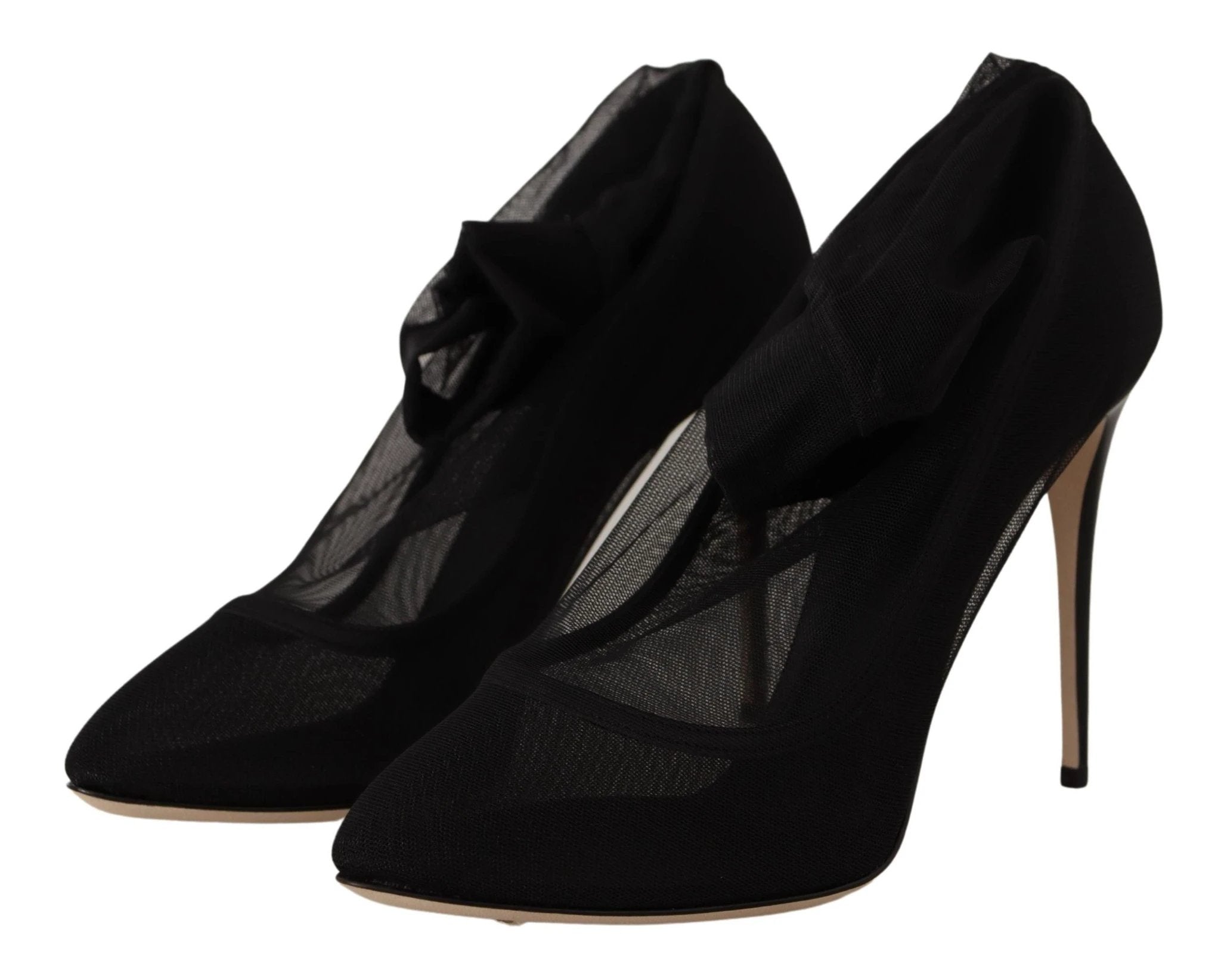 Dolce & Gabbana Black Stretch Tulle Stretch Boots Shoes by Dolce & Gabbana
