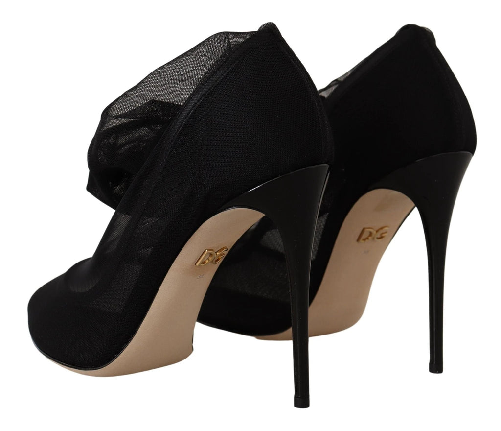 Dolce & Gabbana Black Stretch Tulle Stretch Boots Shoes by Dolce & Gabbana