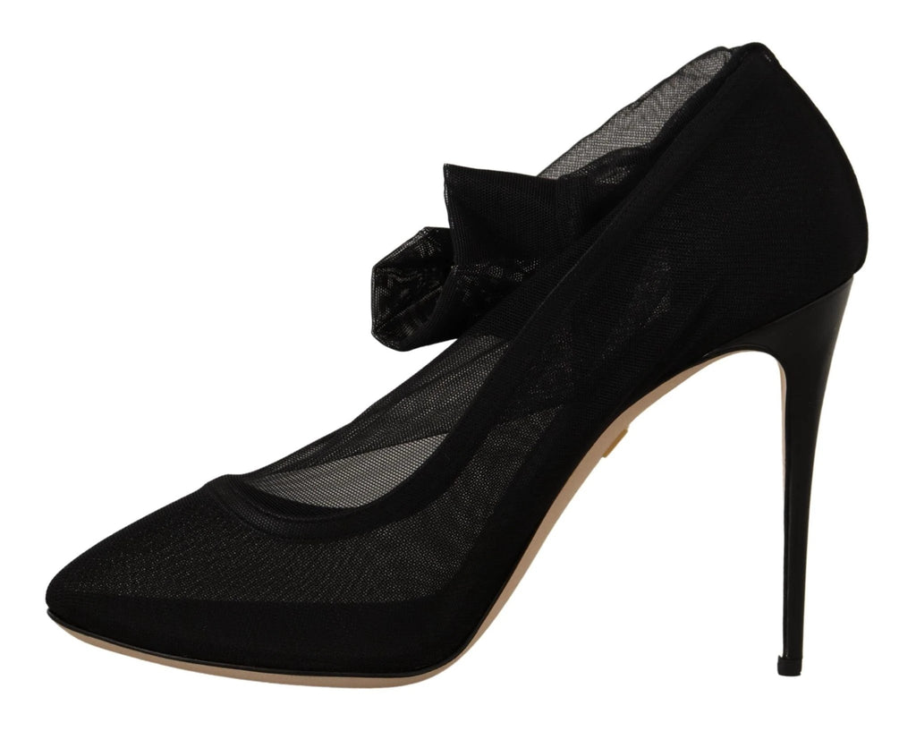 Dolce & Gabbana Black Stretch Tulle Stretch Boots Shoes by Dolce & Gabbana