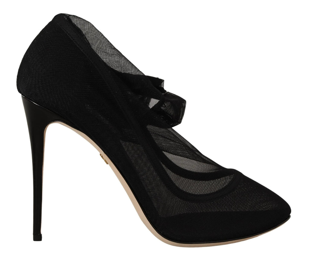 Dolce & Gabbana Black Stretch Tulle Stretch Boots Shoes by Dolce & Gabbana