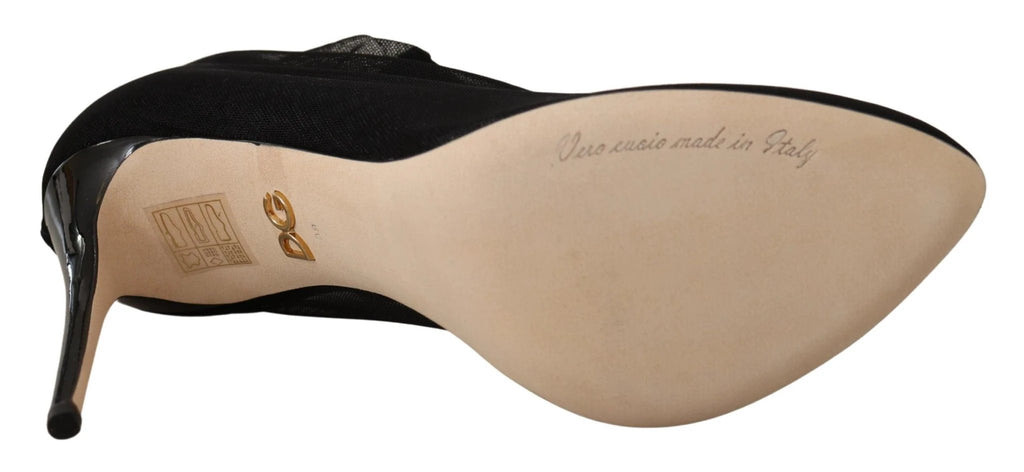 Dolce & Gabbana Black Stretch Tulle Stretch Boots Shoes by Dolce & Gabbana