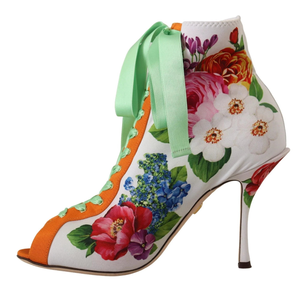 Dolce & Gabbana White Jersey Stretch Boots Open Toes Heels Shoes by Dolce & Gabbana