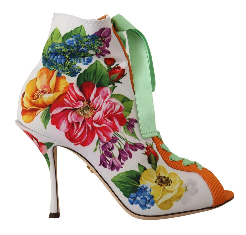 Dolce & Gabbana White Jersey Stretch Boots Open Toes Heels Shoes by Dolce & Gabbana