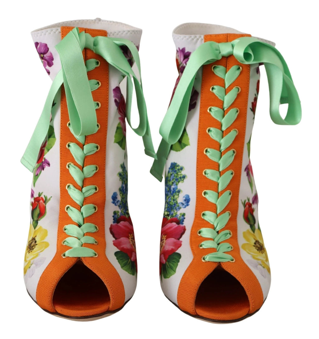 Dolce & Gabbana White Jersey Stretch Boots Open Toes Heels Shoes by Dolce & Gabbana