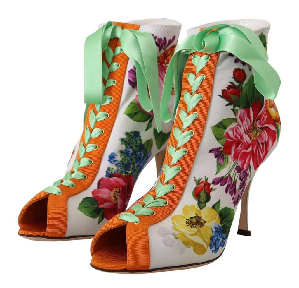 Dolce & Gabbana White Jersey Stretch Boots Open Toes Heels Shoes by Dolce & Gabbana