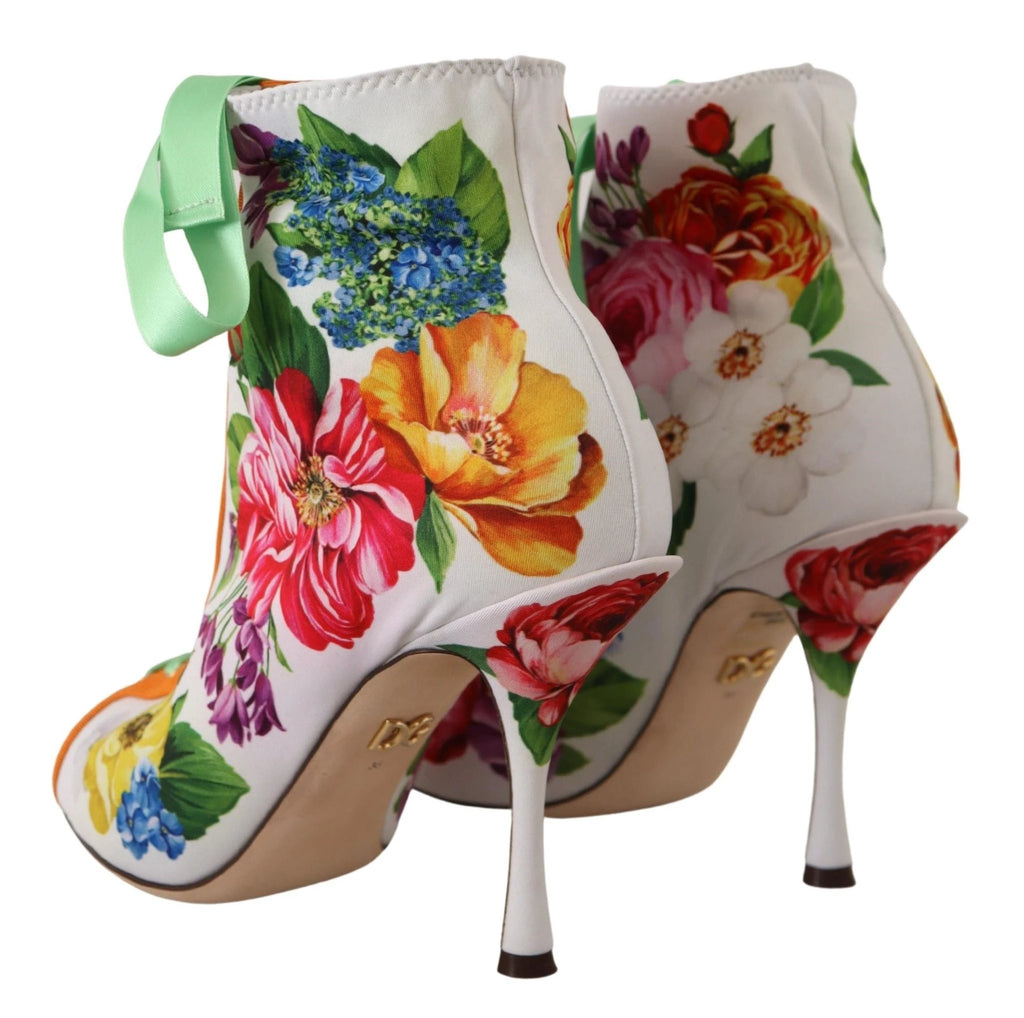 Dolce & Gabbana White Jersey Stretch Boots Open Toes Heels Shoes by Dolce & Gabbana