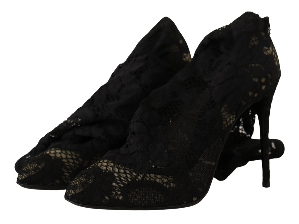 Dolce & Gabbana Black Stretch Socks Taormina Lace Boots Shoes by Dolce & Gabbana
