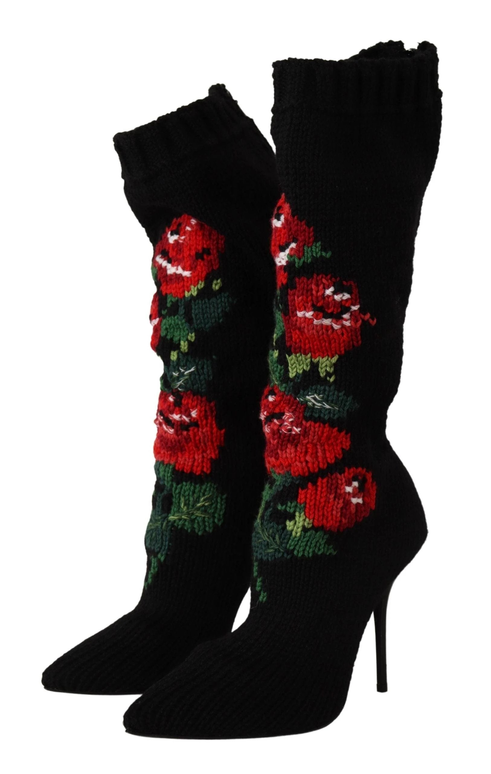 Dolce & Gabbana Black Stretch Socks Red Roses Booties Shoes by Dolce & Gabbana