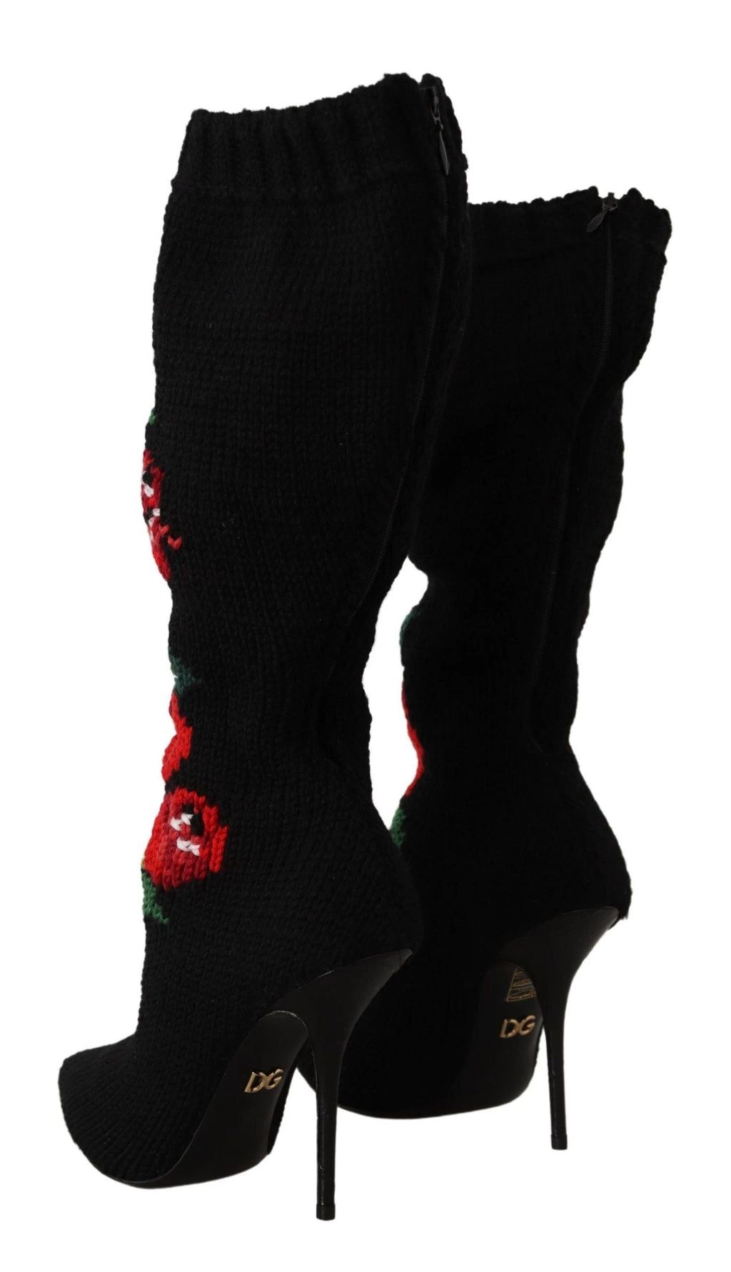 Dolce & Gabbana Black Stretch Socks Red Roses Booties Shoes by Dolce & Gabbana