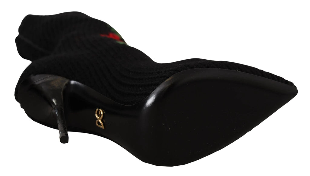 Dolce & Gabbana Black Stretch Socks Red Roses Booties Shoes by Dolce & Gabbana