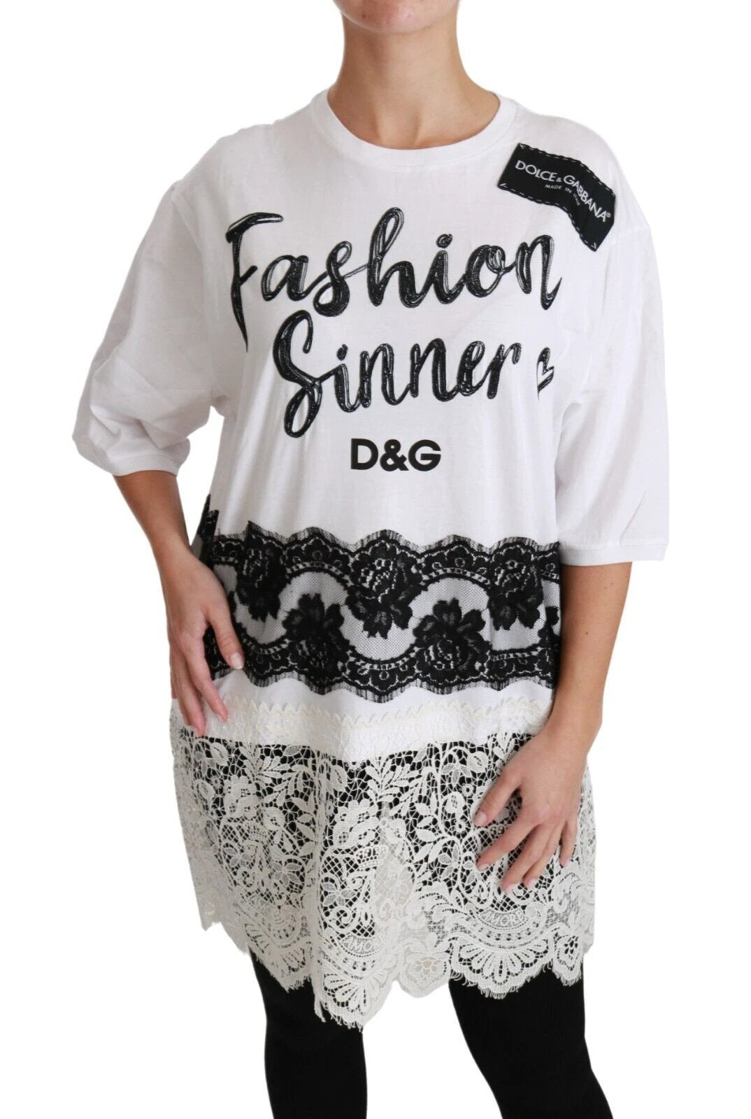 Dolce & Gabbana White Fashion Sinner Cotton Lace T-shirt Top by Dolce & Gabbana