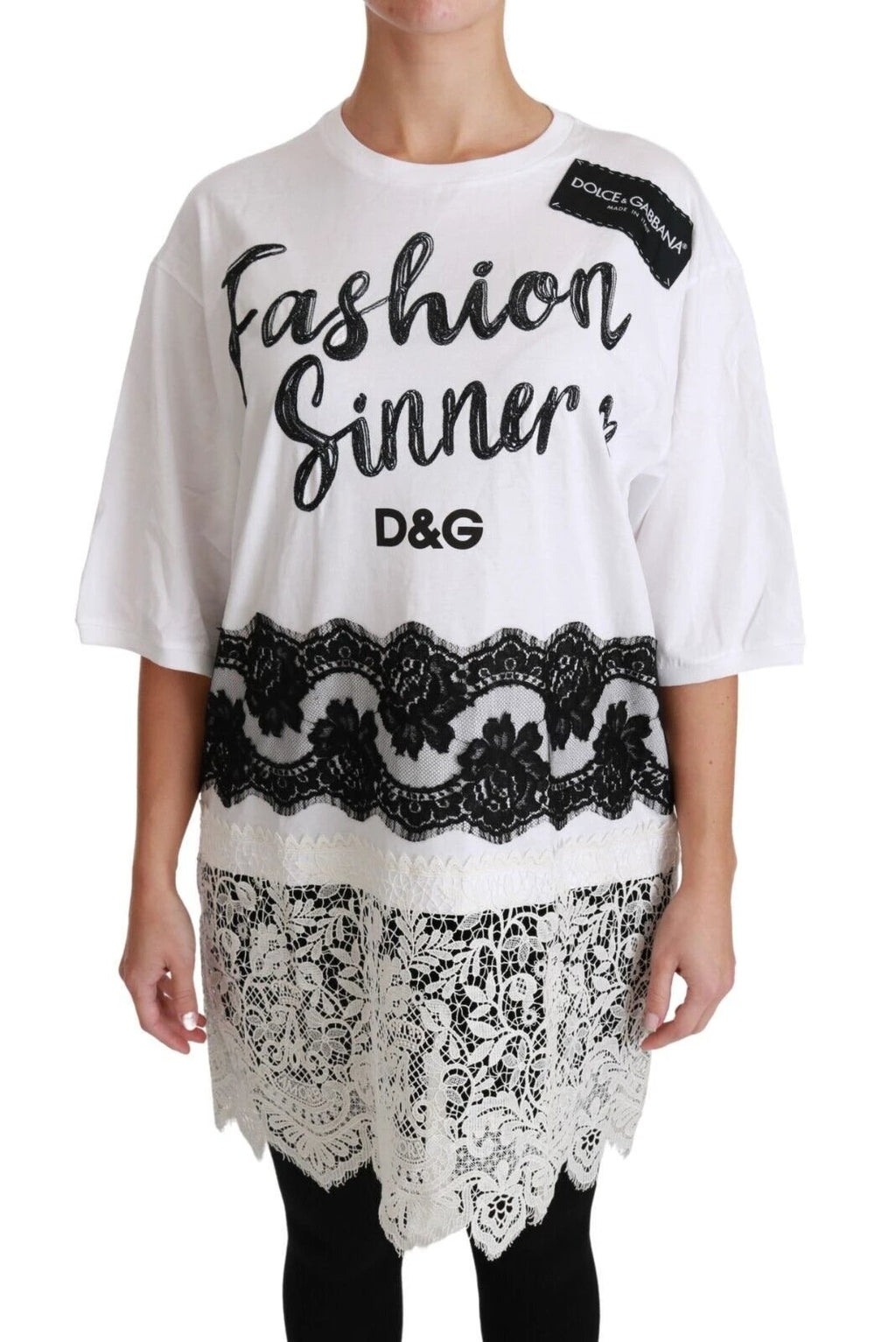 Dolce & Gabbana White Fashion Sinner Cotton Lace T-shirt Top by Dolce & Gabbana