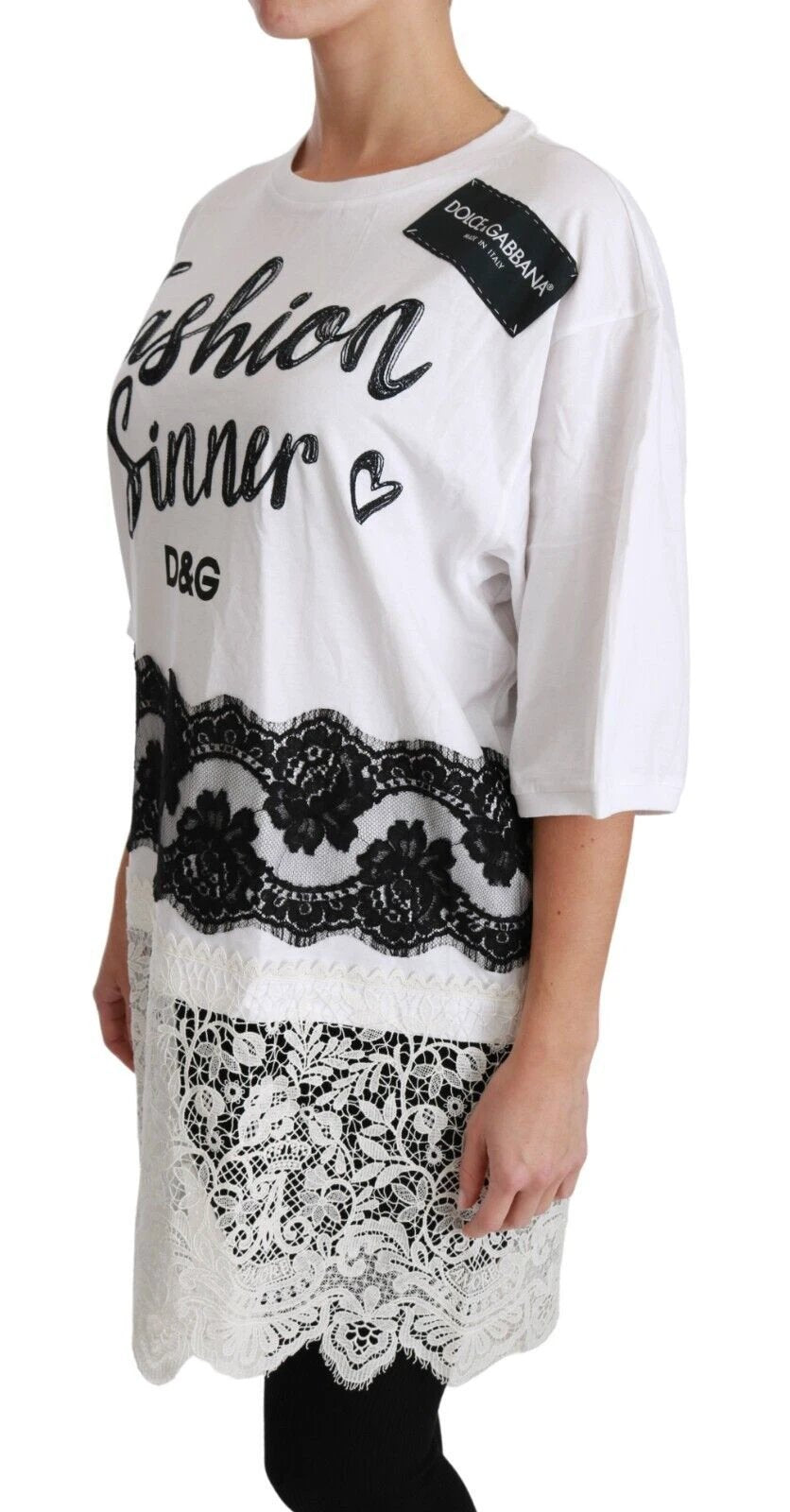 Dolce & Gabbana White Fashion Sinner Cotton Lace T-shirt Top by Dolce & Gabbana