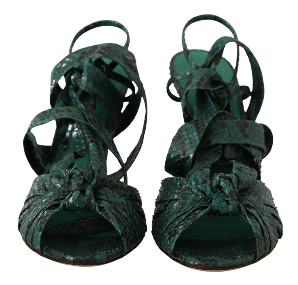 Dolce & Gabbana Green Python Strap Sandals Heels Shoes by Dolce & Gabbana
