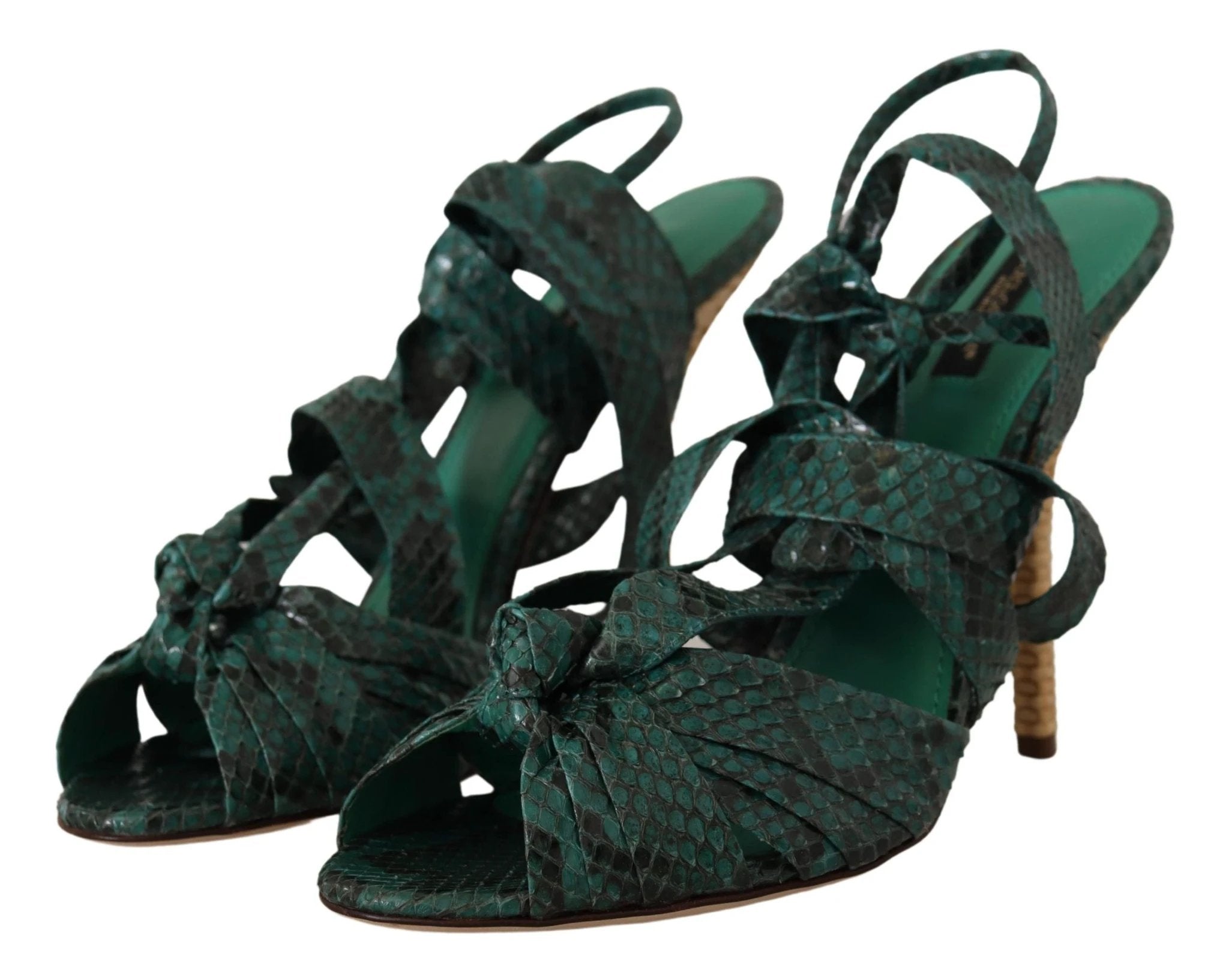 Dolce & Gabbana Green Python Strap Sandals Heels Shoes by Dolce & Gabbana