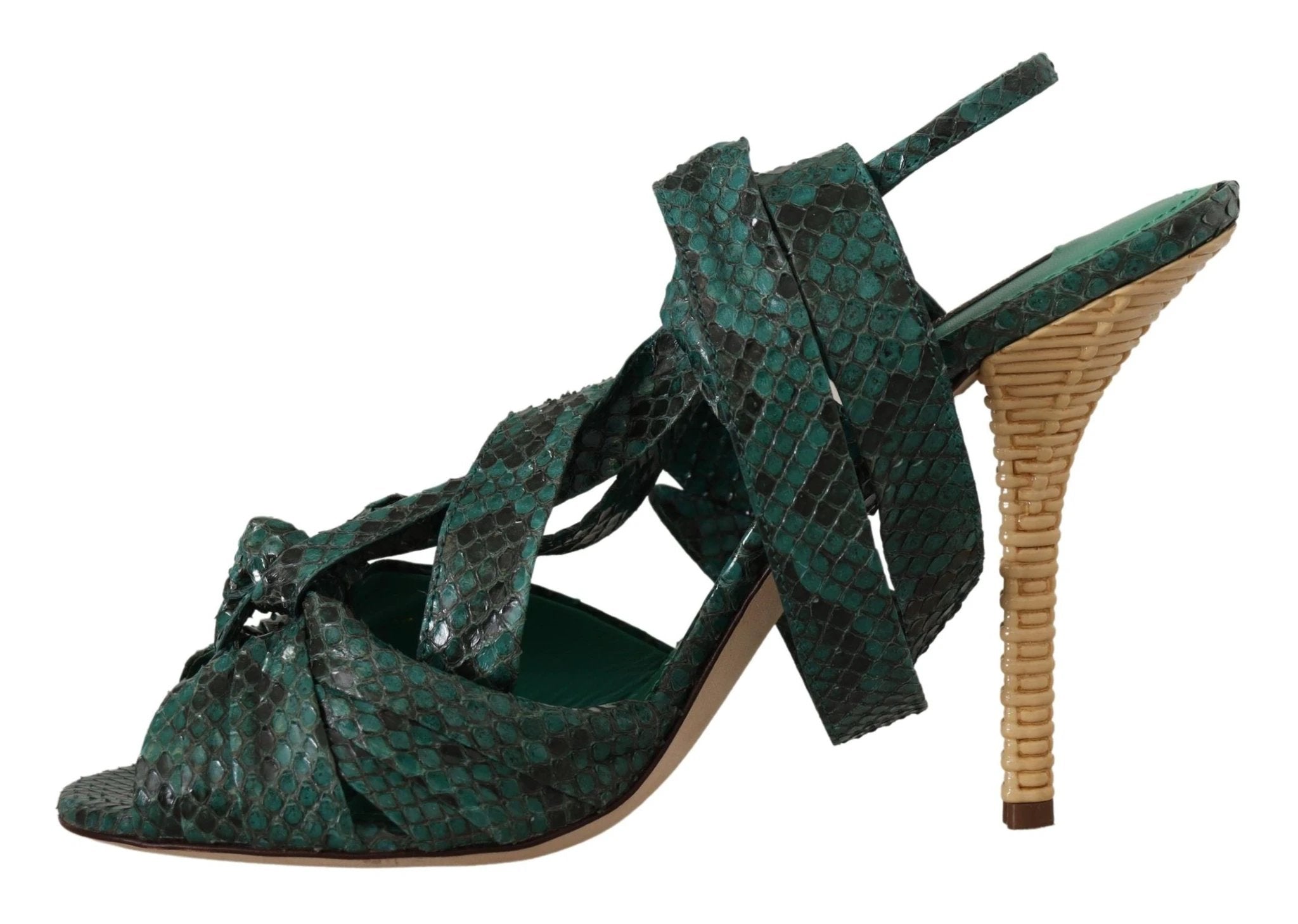 Dolce & Gabbana Green Python Strap Sandals Heels Shoes by Dolce & Gabbana