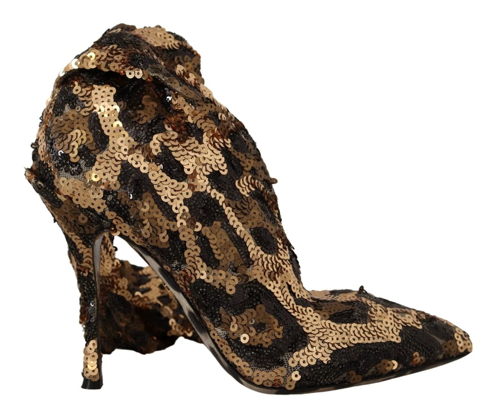 Dolce & Gabbana Gold Leopard Sequins Heels Boots Shoes by Dolce & Gabbana