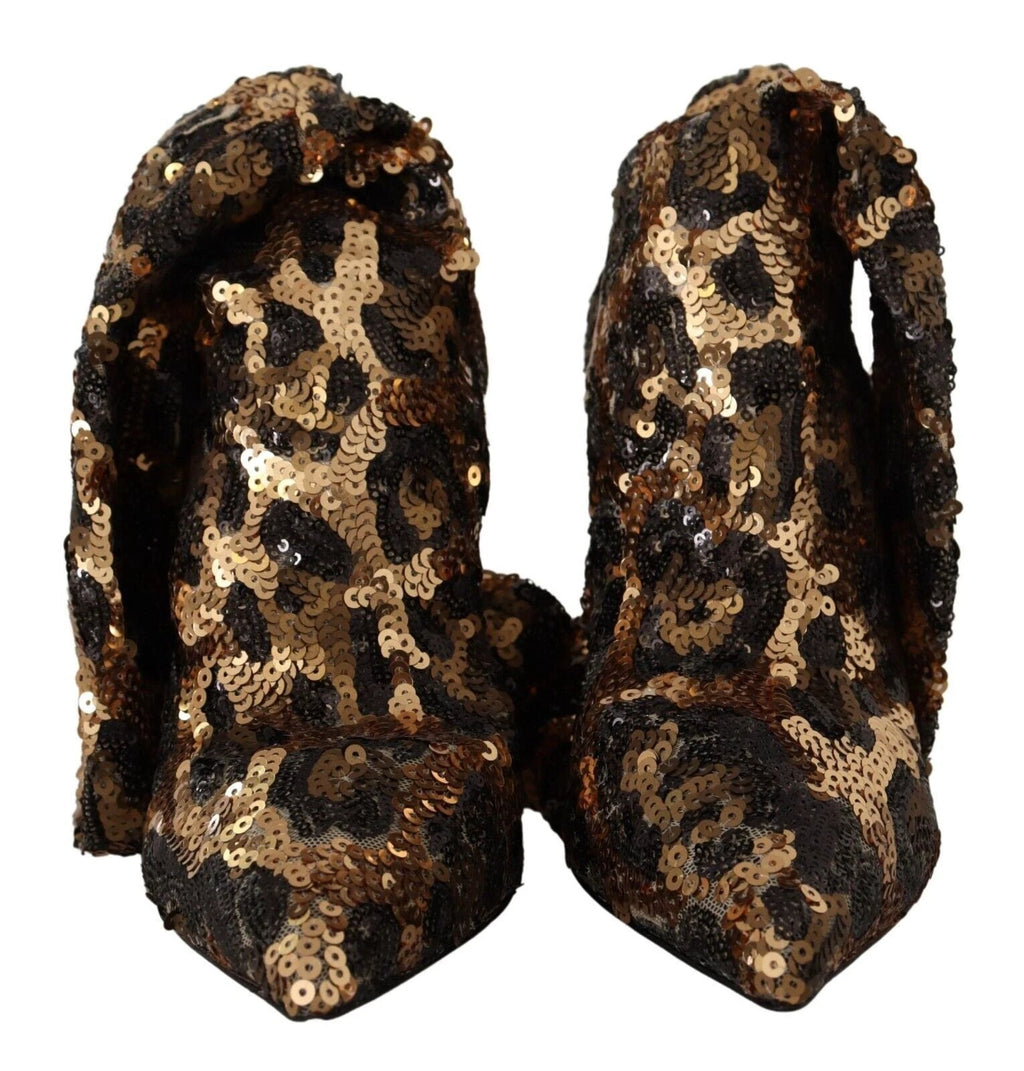 Dolce & Gabbana Gold Leopard Sequins Heels Boots Shoes by Dolce & Gabbana