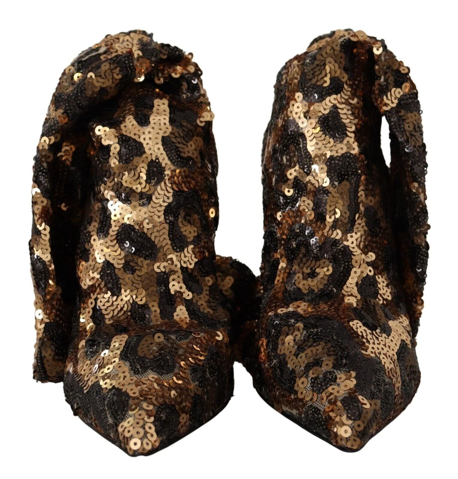 Dolce & Gabbana Gold Leopard Sequins Heels Boots Shoes by Dolce & Gabbana