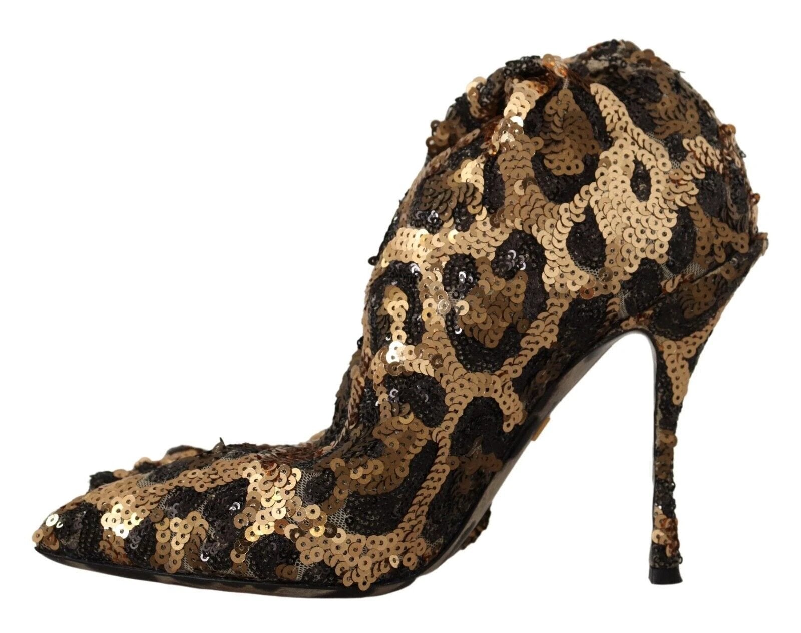 Dolce & Gabbana Gold Leopard Sequins Heels Boots Shoes by Dolce & Gabbana
