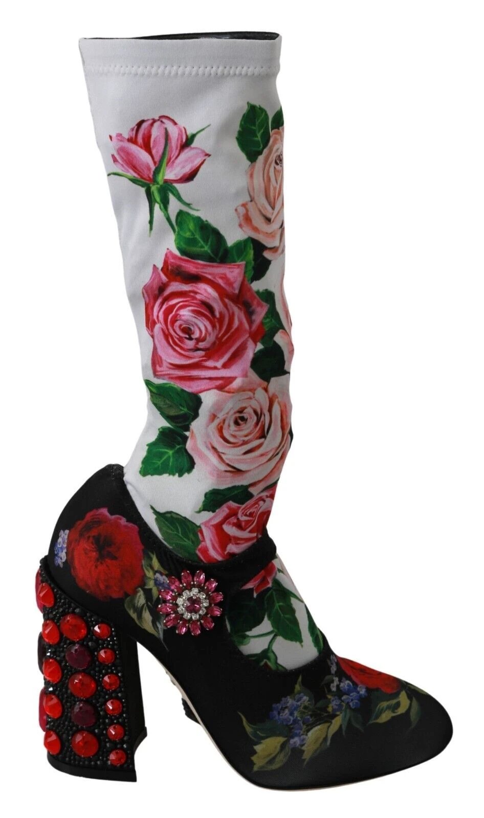 Dolce & Gabbana Black Floral Socks Crystal Jersey Boots Shoes by Dolce & Gabbana