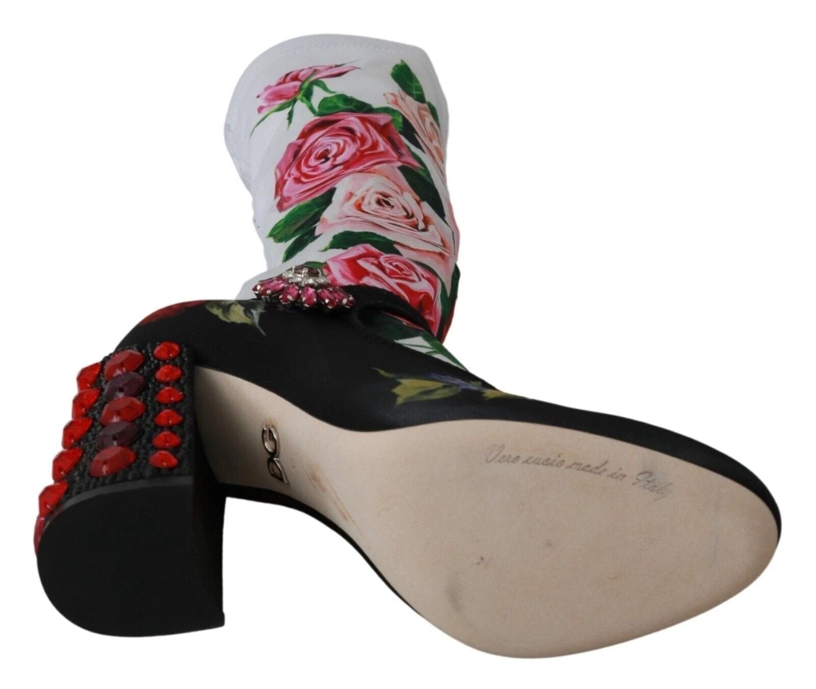 Dolce & Gabbana Black Floral Socks Crystal Jersey Boots Shoes by Dolce & Gabbana
