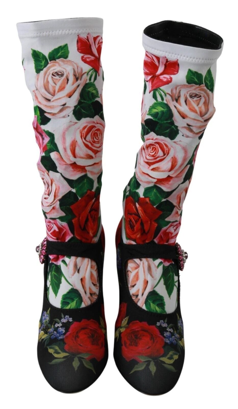 Dolce & Gabbana Black Floral Socks Crystal Jersey Boots Shoes by Dolce & Gabbana