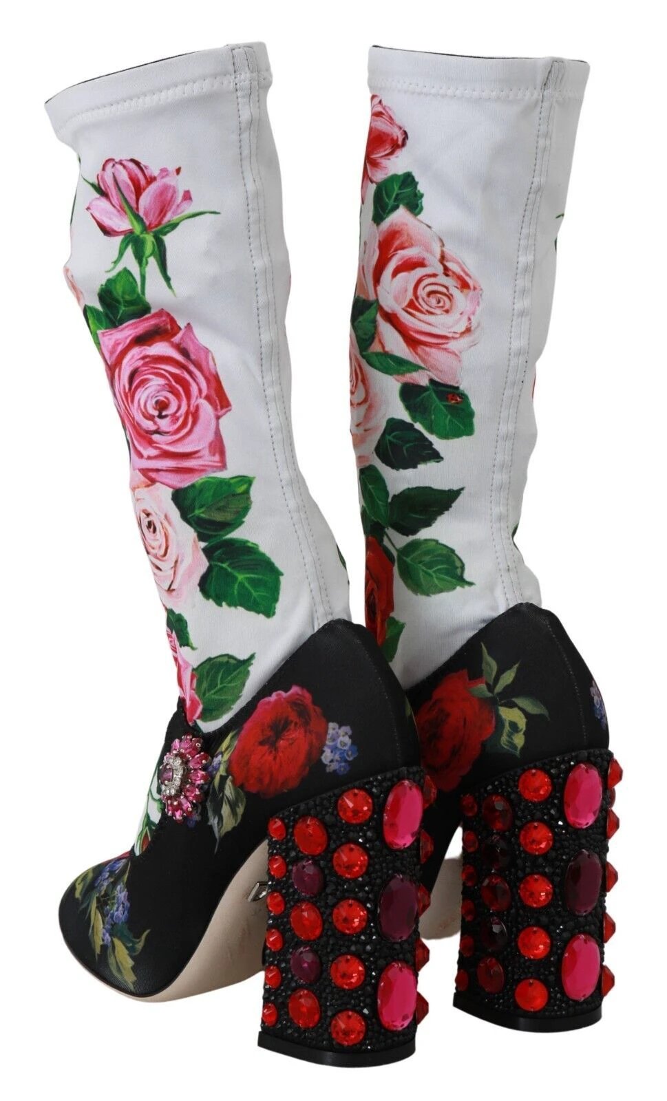 Dolce & Gabbana Black Floral Socks Crystal Jersey Boots Shoes by Dolce & Gabbana