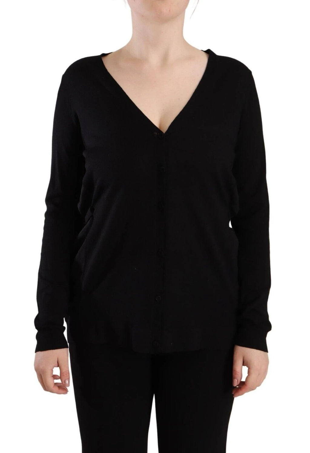 Dolce & Gabbana Black Wool V-neck Long Sleeves Pullover Top by Dolce & Gabbana
