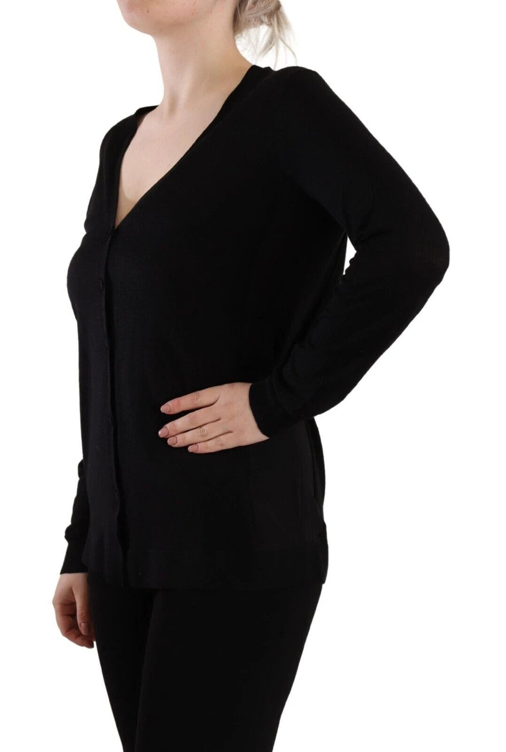 Dolce & Gabbana Black Wool V-neck Long Sleeves Pullover Top by Dolce & Gabbana