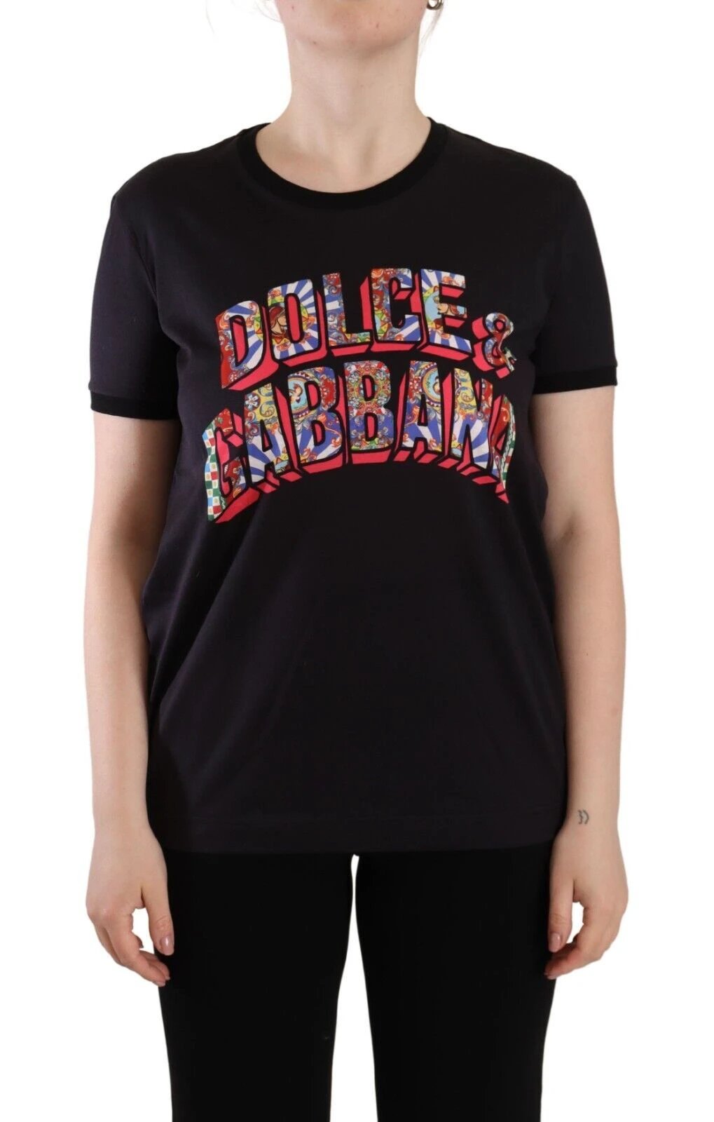 Dolce & Gabbana Black Logo Print Cotton Crew Neck Tee T-shirt by Dolce & Gabbana
