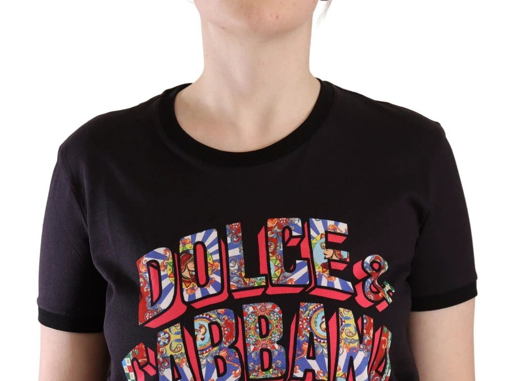 Dolce & Gabbana Black Logo Print Cotton Crew Neck Tee T-shirt by Dolce & Gabbana