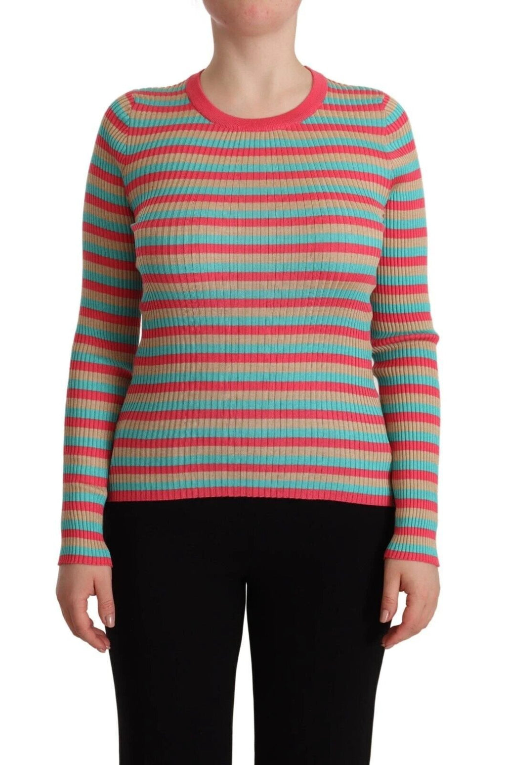 Dolce & Gabbana Multicolor Stripes Silk Crew Neck Pullover Top by Dolce & Gabbana